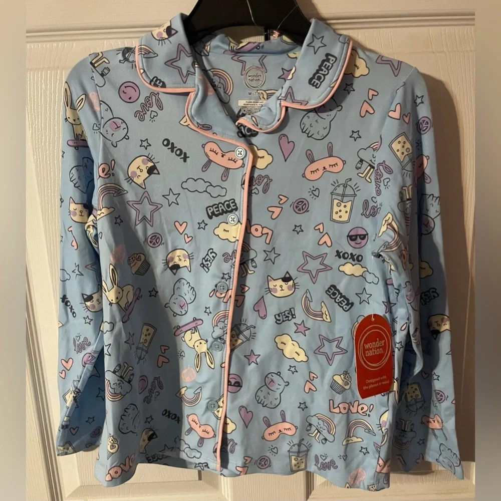 Wonder Nation Girls 3-Piece Pajama Set w/ Sleep Mask Size M 7-8 NWT